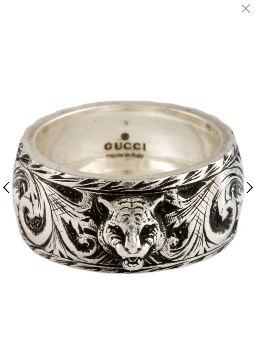 Gucci Engraved Tiger Motif Silver-Tone Unisex Band